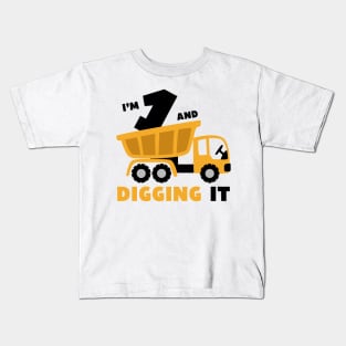 I'm 1 and Digging it Funny 1rd Birthday Excavator Kids Kids T-Shirt